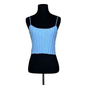 Fashion Nova blue ribbed knit crop fitted tank top Size small